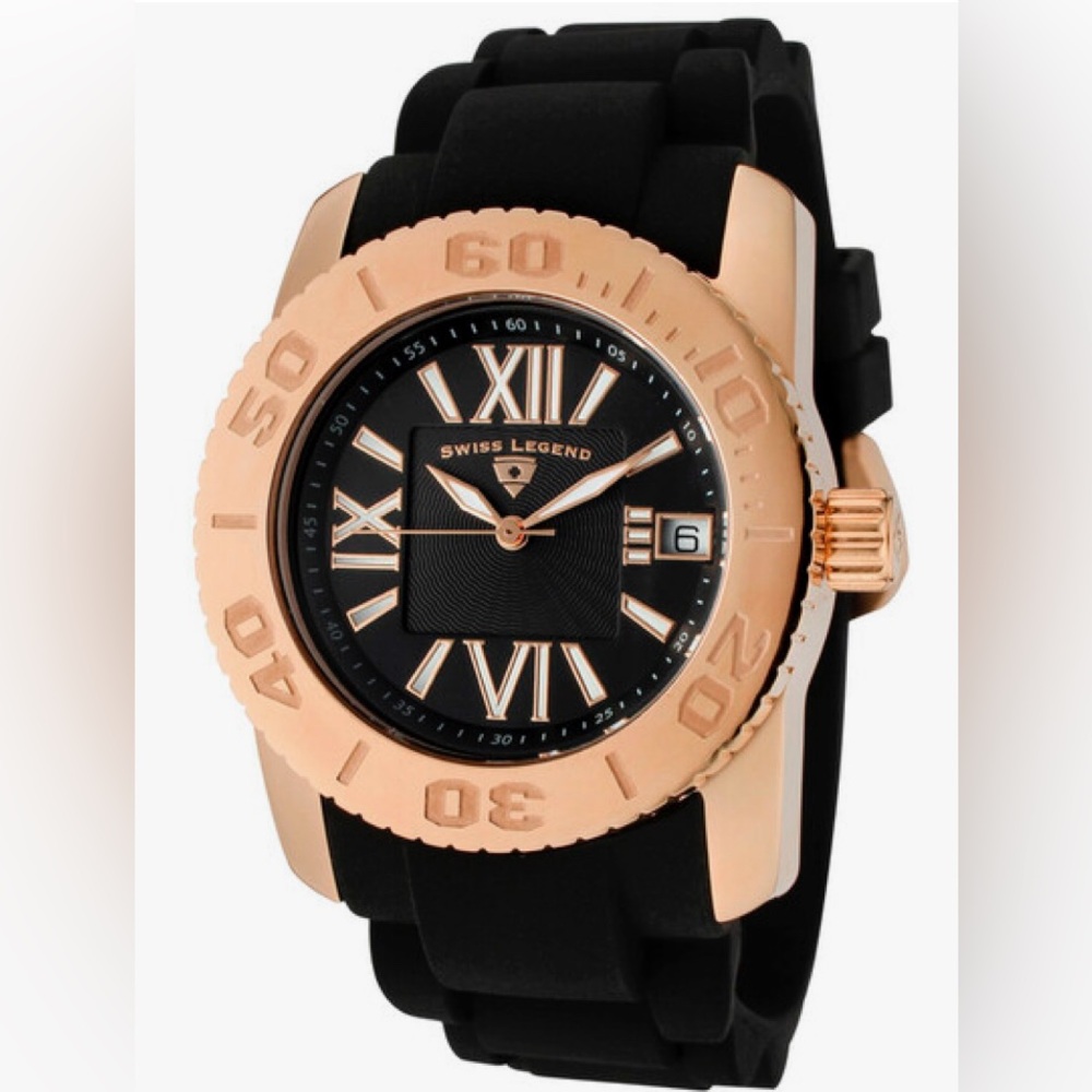 SWISS LEGEND Commander Black Silicone Rose Gold-tone Men's Watch